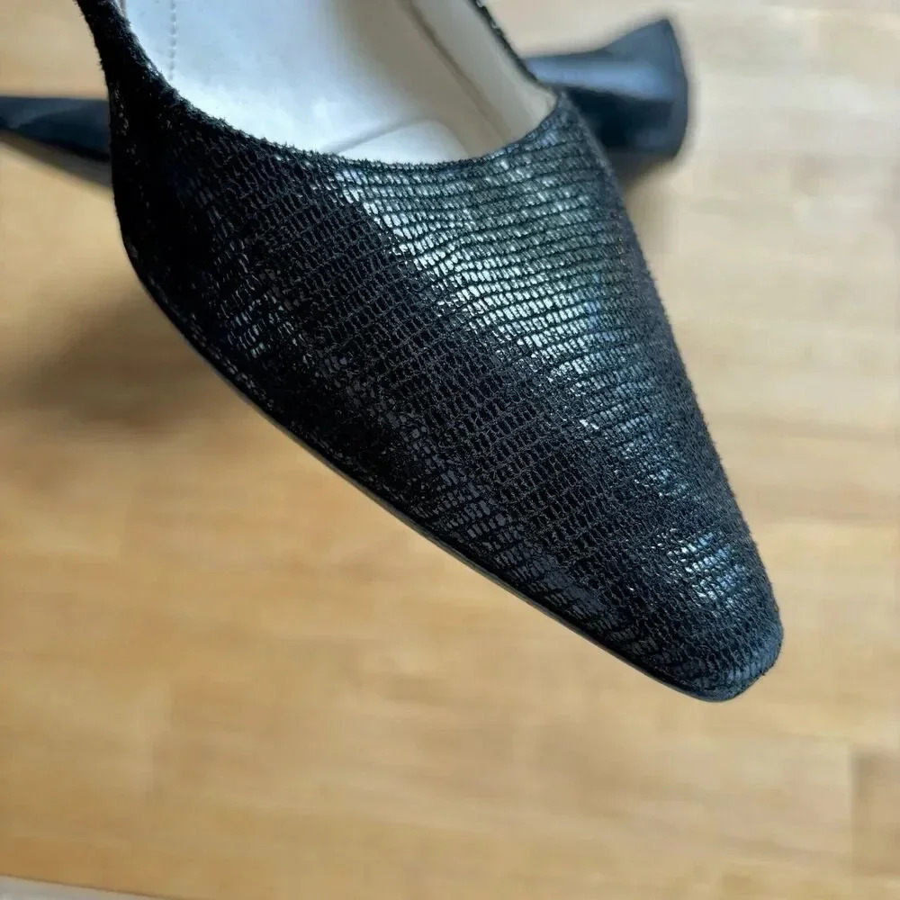 Calvin Klein Dolly Kidskin Classic Black Shiny Snake Pumps Size 9.5M Style E3706 - Picture 7 of 12